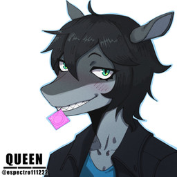 anthro black_clothing black_hair black_jacket black_topwear blush clothing condom condom_in_mouth eyelashes grey_body grey_scales hair jacket looking_at_viewer male mouth_hold multicolored_body multicolored_scales object_in_mouth scales sexual_barrier_device sharp_teeth short_hair simple_background smile snout solo teal_eyes teeth text topwear two_tone_body two_tone_scales white_background espectro111222 caspar_(fanginacoat) aquatic fish shark 1:1 2025 artist_name digital_drawing_(artwork) digital_media_(artwork) hi_res watermark