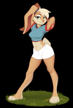 anthro barefoot biped black_background blonde_hair blue_clothing blue_topwear bottomwear breasts buckteeth clothed clothing countershade_face countershade_fur countershade_torso countershading eyebrows eyelashes feet female floppy_ears fully_clothed fur grass green_eyes hair hands_behind_head hotpants lop_ears midriff navel outside plant raised_arm scut_tail shirt short_tail shorts simple_background slim solo spread_legs spreading standing t-shirt tail tan_body tan_fur teeth topwear unsigned white_bottomwear white_clothing white_shorts wide_hips bulochka looney_tunes warner_brothers lola_bunny lagomorph leporid mammal rabbit 2023 digital_media_(artwork) full-length_portrait hi_res portrait shaded