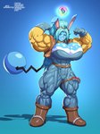 agonwolfe anthro azumarill big_breasts big_muscles blue_body blue_hair boots breasts cleavage cleavage_overflow clothed clothing eyewear eyewear_on_head female flexing footwear fusion generation_2_pokemon goggles goggles_on_head hair hi_res huge_breasts huge_muscles hyper hyper_muscles muscular nintendo pokemon pokemon_(species) skinsuit tight_clothing