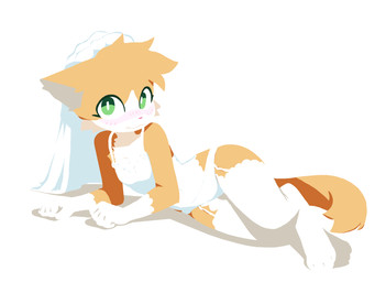 anthro blush breasts bridal_lingerie clothing female fur garter_straps green_eyes legwear lingerie looking_at_viewer lying negative_space on_side orange_body orange_fur small_breasts solo stockings thigh_highs wedding_veil white_body white_clothing white_fur mangodaiz rolo_(rolo_stuff) domestic_cat felid feline felis mammal absurd_res hi_res