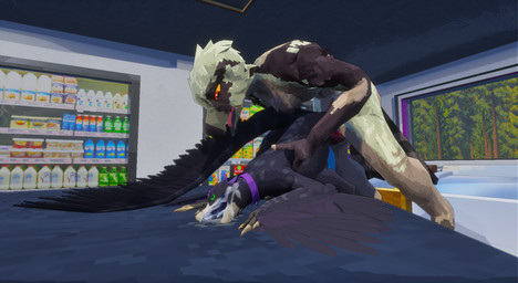 all_fours anal anthro beak bodily_fluids collar collar_only cum cum_in_mouth cum_inside cum_on_face cum_on_ground doggystyle duo erection feathers from_behind_position genital_fluids genitals low_poly male male/male male_penetrated male_penetrating male_penetrating_male nude penetration penis public sex tail tongue wings kobold_dellarte raumsk accipitriform avian bird corvid corvus_(genus) crow kobold oscine osprey passerine scalie 3d_(artwork) absurd_res digital_media_(artwork) hi_res