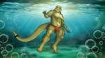 anthro barefoot biped clothed clothing feet looking_at_viewer male muscular muscular_anthro muscular_male solo swimwear underwater water persegan scalie 16:9 4k absurd_res hi_res widescreen