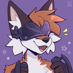 anthro black_nose brown_body brown_fur brown_hands cheek_tuft controller countershading cute_fangs facial_tuft fangs fur hair holding_controller holding_object inner_ear_fluff logo male open_mouth open_smile orange_body orange_fur orange_hair purple_background simple_background smile solo star teeth text tuft vr_controller vr_headset wearing_vr_headset white_body white_fur white_inner_ear_fluff fleurfurr valve valve_corporation valve_hardware valve_index canid canine fox mammal 1:1 2024 artist_logo artist_name bust_portrait hi_res icon portrait