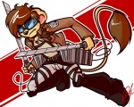 anthro black_nose brown_hair hair holding_melee_weapon holding_object holding_sword holding_weapon male melee_weapon military omni-directional_mobility_gear solo sword weapon lilchu attack_on_titan felid lion mammal pantherine 5:4