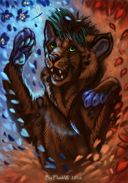 4_fingers abstract_art ambiguous_gender black_hair black_lips black_nose blue_pawpads brown_body brown_fur duo fangs feral fingers fur green_eyes green_sclera hair inner_ear_fluff jewelry leg_markings lips long_mouth markings multicolored_hair necklace nude open_mouth pawpads paws pink_tongue purple_body purple_fur reaching short_hair size_difference smile snout socks_(marking) solo_focus spots spotted_body spotted_fur teal_hair teeth tongue tuft two_tone_hair whiskers wind flashw arthropod dragonfly felid insect lion mammal pantherine 2016 brown_theme digital_media_(artwork) digital_painting_(artwork) painting_(artwork)