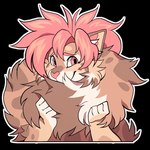 anthro brown_body brown_fur femboy fur hair long_tail male pink_hair pink_nose pseudo_clothing pseudo_scarf solo spots tail tail_scarf telegram_sticker white_body white_fur aycee avery_(roanoak) felid feline lynx mammal 1:1 2021 alpha_channel digital_media_(artwork) shaded