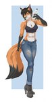 abs alcohol anthro beverage bottomwear clothing denim denim_bottomwear denim_clothing female jeans muscular muscular_female nipple_outline pants solo tequila torn_clothing doomghost rosaline_(bronx23) canid canine fox mammal red_fox true_fox hi_res