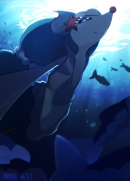ambiguous_gender anthro blue_eyes blue_hair bubble eyelashes feral gem group hair pearl_(gem) split_form starfish_(accessory) swimming underwater water white_body my_6633 nintendo pokemon aquatic asterozoan echinoderm fish generation_7_pokemon merfolk pokemon_(species) primarina starfish 2024 hi_res signature