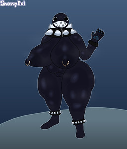 5_fingers accessory anklet anthro areola belly big_areola big_breasts big_collar big_eyes big_mouth_(anatomy) big_nipples biped black_anklet black_areola black_body black_breasts black_collar black_eyes black_legband black_nipples black_scar blue_background bottomless bottomless_anthro bottomless_female breasts clothed clothing collar curvy_figure dark_areola dark_body dark_nipples detailed_background digitigrade erect_nipples facial_scar feet female female_anthro fingers front_view genitals glistening glistening_areola glistening_arms glistening_belly glistening_body glistening_breasts glistening_legs glistening_nipples glistening_thighs grin hand_on_hip huge_areola huge_breasts huge_nipples huge_thighs humanoid_hands innie_vulva jewelry legband mature_anthro mature_female monotone_body monotone_breasts nipple_piercing nipples not_furry nude nude_anthro nude_female nude_humanoid piercing plump_labia pose scar sharp_teeth simple_background simple_eyes slightly_chubby slightly_chubby_female slightly_chubby_humanoid small_head smile solo spiked_anklet spiked_collar spiked_legband spikes standing straight_legs teeth thick_thighs three-quarter_view topless topless_anthro topless_female voluptuous voluptuous_female voluptuous_humanoid vulva white_sclera wide_hipped_female wide_hipped_humanoid wide_hips x_scar snowyboiwhomakestuff mario_bros nintendo gigi_(thecoatl034) chain_chomp humanoid 2026 colored digital_drawing_(artwork) digital_media_(artwork) full-length_portrait hi_res portrait shaded