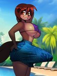 amber_eyes anthro big_breasts bikini bikini_top blue_clothing blue_swimming_trunks blue_swimwear breasts brown_body brown_fur brown_hair buckteeth bulge clothed clothed_anthro clothed_gynomorph clothed_intersex clothing detailed_bulge erection erection_under_clothing eyewear fur genital_outline glasses gynomorph hair hand_behind_head hand_on_butt intersex looking_at_viewer nipple_outline palm_tree penis_outline plant poolside purple_bikini_top sky solo standing swimming_trunks swimwear teeth tenting tree two-piece_swimsuit wearing_glasses dracojeff autumn_(kumacat) beaver mammal rodent 2023 3:4 hi_res