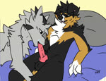 animal_genitalia animal_penis anthro aroused_face aroused_smile australian_shephard balls balls_deep bed black_body bodily_fluids canine_genitalia canine_penis clawing cum cum_in_mouth cum_inside deep_throat drinking drinking_cum duo erection fellatio fur furniture genital_fluids genitals grey_body horn knot knotted_penis knotting lying male male/male narrowed_eyes neck_buldge nervous nude open_mouth oral oral_knotting oral_penetration orange_body penetration penile penis pillow sex smile squint sweat sweat_drip teeth tongue tongue_out worried mistyo ollietheaussie australian_shepherd canid canine canis domestic_dog herding_dog hybrid mammal pastoral_dog sheepdog wolf 2d_animation animated colored frame_by_frame long_playtime no_sound webm