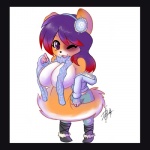 anthro big_breasts black_border boots border breasts clothing earmuffs female footwear jacket scarf shoes simple_background solo tail topwear white_background cyn. fyxe canid canine mammal 1:1 digital_media_(artwork) shaded