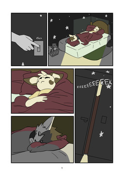 anthro bed bed_sheet bedding bedroom carpet comic_panel door furniture light_switch male onomatopoeia sleeping sound_effects star text toy young young_anthro young_male minishadefox elliot_vance nico_florence canid canine canis domestic_dog mammal absurd_res black_and_white comic hi_res monochrome cousins_(lore)