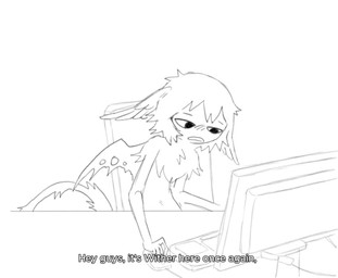 angry anthro bodily_fluids chair computer computer_mouse crossed_arms crying drawing_tablet electronics ellipsis eyes_closed feathered_ears feathers furniture hair humor male male_anthro mouth_closed neck_tuft office_chair question_mark shaking sharp_teeth short_hair sitting small_wings solo sweat sweatdrop tail tears teeth text torn_wing tuft wings yelling jejejunum sound_warning european_mythology greek_mythology mythology wither_(jejejunum) avian fraid_(species) harpy mythological_avian mythological_creature nethermare 2026 animated black_and_white digital_media_(artwork) english_audio english_description english_text firealpaca_(artwork) long_playtime monochrome sketch sound subtitled video voice_acted