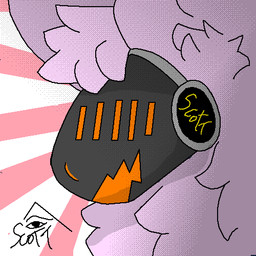 anthro fluffy fur hair machine male orange_eyes pink_body pink_fur pink_hair screen screen_face shy simple_background solo scotthzz protogen 1:1 digital_media_(artwork) low_res pixel_(artwork) portrait