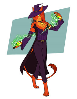 anthro claws clothed clothing electricity electricity_manipulation elemental_manipulation finger_claws fur green_eyes hat headgear headwear humanoid_hands lightning magic magic_user magician male purple_clothing red_body smile solo tail tail_tuft tuft wizard_hat ekvilion canid canine fox hybrid mammal absurd_res hi_res