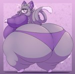 anthro anthrofied big_butt blush butt clothed clothing eyewear facial_markings female fur glasses grey_body grey_fur head_markings huge_butt huge_thighs hyper hyper_butt hyper_thighs looking_back markings obese overweight rear_view simple_background smile sweater thick_thighs topwear underwear white_markings wide_hips noirbutt nintendo pokemon noelle_(atsuineko) felid feline generation_4_pokemon mammal pokemon_(species) purugly 2022 absurd_res digital_media_(artwork) hi_res