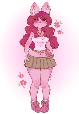 anthro belly_tattoo blush blush_lines bottomwear breasts closed_smile clothed clothed_anthro clothed_female clothing ear_tuft eye_through_hair eyebrow_through_hair eyebrows eyelashes eyelashes_through_hair female female_anthro fingers flower footwear front_view fully_clothed fully_clothed_anthro fully_clothed_female fur fur_tattoo green_bottomwear green_clothing green_outline green_skirt hair hand_on_hip hand_on_own_hip inner_ear_fluff jewelry long_ears long_hair medium_breasts midriff mouth_closed navel necklace outline pink_body pink_clothing pink_footwear pink_fur pink_nose pink_shoes plant red_eyebrows red_flower red_hair shirt shoes simple_background skirt smile socks solo standing tank_top tattoo text topwear translucent translucent_hair tuft wavy_hair white_background white_clothing white_footwear white_inner_ear_fluff white_shirt white_socks white_tank_top white_topwear wide_hipped_anthro wide_hipped_female suzeart lollipop_bunny_(suzeart) lagomorph leporid mammal rabbit 2025 artist_name colored digital_drawing_(artwork) digital_media_(artwork) english_description full-length_portrait hi_res portrait shaded