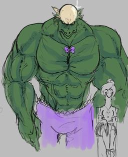 abs abstract_background alternate_species anthro biceps bottomwear bow_tie claws clothed clothing cosplay crossover_cosplay duo female front_view furrification green_body green_scales hair hair_bun larger_male long_claws male muscular muscular_anthro muscular_arms muscular_male pants pecs purple_bottomwear purple_clothing purple_pants scales size_difference smaller_female topless topless_anthro topless_male sakamtosng cavemanon_studios fossil_fuel_(sg_mod) hulk_(series) marvel snoot_game hulk ruth_carlisle dinosaur marginocephalian ornithischian pachycephalosaurid pachycephalosaurus prehistoric_species reptile saurischian scalie therizinosaurid therizinosaurus theropod 2025 crossover digital_drawing_(artwork) digital_media_(artwork)