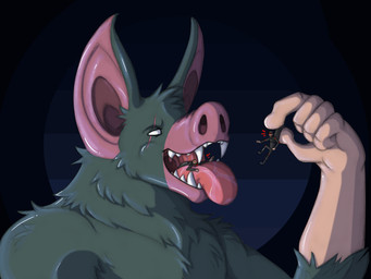 anthro bodily_fluids extreme_size_difference fangs fur group holding_another male micro micro_vore multiple_prey open_mouth oral_vore red_eyes saliva scar size_difference teeth tongue tongue_out trio vore white_eyes sillywerwolf dispatch sonar_(dispatch) bat human mammal 2025 4:3 digital_media_(artwork) hi_res