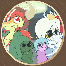 ahoge anthro black_eyes blonde_hair blue_clothing blue_hoodie blue_topwear clothing duo eyelashes female freckled_face freckles green_clothing green_jacket green_topwear grey_body grey_scales hair hand_puppet hat headgear headwear hoodie jacket long_hair peephole perspective red_eyes red_hair scales smile snout topwear yellow_body yellow_scales yellow_sclera arsenic_iii cavemanon_studios puppet_pals snoot_game judee schizo_chan_(snoot_game) compsognathid compsognathus dinosaur prehistoric_species reptile saurischian scalie theropod troodon troodontid 1:1 2024 digital_drawing_(artwork) digital_media_(artwork)