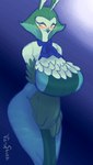 anthro big_breasts big_hands breasts clothed clothing feathers female green_body solo vank_shush diana avian bird owl digital_drawing_(artwork) digital_media_(artwork) hi_res tagme