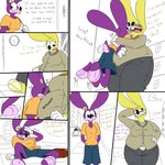 anthro belly big_belly biped city clothed clothed_anthro clothed_female clothing color_coded_text countershading detailed_background dialogue duo female female_anthro front_view fur gloves gold_text handwear markings obese obese_anthro obese_female outside overweight overweight_anthro overweight_female purple_body purple_countershading purple_fur purple_markings purple_text sidewalk simple_background text toony urban weight_gain weight_loss white_background white_clothing white_gloves white_handwear yellow_body yellow_countershading yellow_fur yellow_markings thatoneaceguy birne_granger rita_granger lagomorph leporid mammal rabbit 1:1 2019 comic digital_drawing_(artwork) digital_media_(artwork) english_text hi_res partially_colored sibling_(lore) sister_(lore) sisters_(lore)