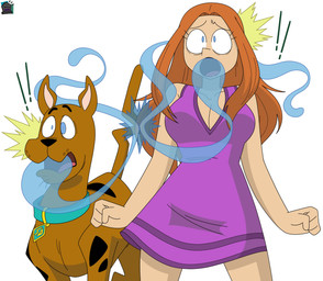 body_swap breasts clothed clothing collar duo female feral fur gender_transformation hair male possession protoplasm shocked simple_background surprised tail text transformation dezzy_draws hanna-barbera scooby-doo:the_movie scooby-doo_(series) daphne_blake scooby-doo canid canine canis demon domestic_dog ghost great_dane human mammal mastiff molosser spirit absurd_res digital_media_(artwork) english_text hi_res