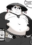 anthro asian_conical_hat belly cake clothed clothing dessert eyewear food fur glasses hat headgear headwear low-angle_view male multicolored_body multicolored_fur musclegut muscular navel nipples overweight pecs roll_cake solo text topless topless_anthro topless_male rinhatsuyuki mihoyo zenless_zone_zero pan_yin_hu bear giant_panda mammal 2025 absurd_res english_text hi_res