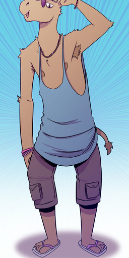 anthro armpit_hair beads body_hair bottomwear bracelet brown_body brown_fur character_age clothing eyewear flip_flops footwear fur gesture glasses hand_gesture jewelry male necklace nipples round_glasses sandals shirt shoes shorts solo standing sunglasses tail tail_tuft tank_top text topwear tuft v_sign t0l0k cameron_(t0l0k) camel camelid mammal character_name digital_media_(artwork) hi_res