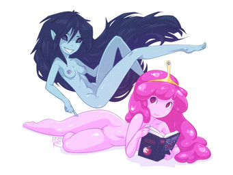 breasts candy dessert duo empty_eyes female floating food food_hair genitals nipples no_pupils not_furry nude pseudo_hair vulva izzikat adventure_time cartoon_network marceline_abadeer princess_bubblegum candy_humanoid candy_people_(at) food_creature food_humanoid goo_creature humanoid living_candy vampire 4:3
