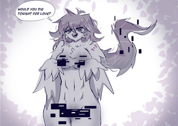 abstract_background anthro beak biped blush blush_lines blush_stickers breasts censored_genitalia censored_nipples censored_vulva convenient_censorship dialogue feathered_wings feathers female female_anthro front_view hair long_hair looking_at_viewer nude nude_anthro nude_female open_mouth open_smile simple_background smile solo speech_bubble text thick_thighs wide_hips winged_arms wings shironoaim undertale undertale_(series) undertale_yellow martlet_(zenith_form) avian bird monster 2026 censored digital_drawing_(artwork) digital_media_(artwork) english_description english_text hi_res monochrome portrait signature three-quarter_portrait