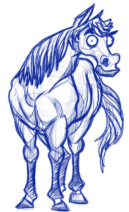 bulging_eyes feral male solo stinkfingerz equid equine horse mammal absurd_res hi_res monochrome sketch source_request