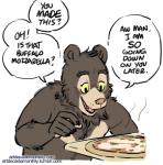 anthro artdecade bear comic dialogue english_text food low_res male mammal pizza sloth_bear solo text url ursine willy_(artdecade)