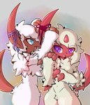 1_horn anthro biped bow_ribbon eyebrows forehead_gem gem head_tuft heart_symbol horn inviting male paws quadruped seductive simple_background smile solo standing tail tongue tongue_out tuft white_body shion_lobaart nintendo pokemon artemis_the_absol lucian_(lucianfluff) absol generation_3_pokemon pokemon_(species) 2025 absurd_res hi_res