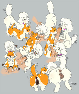 animal_genitalia anus bestiality collar deep_throat fellatio female female_feral feral fur genitals group human_on_feral interspecies licking male male/female montage motion_lines multiple_poses onomatopoeia oral oral_penetration penetration penile pose presenting sex smile smirk sound_effects tail text tongue trio vaginal vaginal_penetration vulva riisyn housebroken elsa_(housebroken) honey_(housebroken) canid canine canis domestic_dog herding_dog human mammal pastoral_dog poodle welsh_corgi absurd_res hi_res
