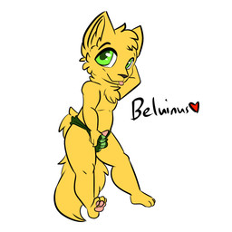 anthro bulge clothed clothing erection genitals green_eyes male partially_clothed penis pulling_down_pants simple_background solo underwear young young_anthro young_male battler beluinus canid canine canis mammal wolf 1:1