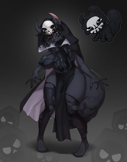 anthro anthrofied areola areola_slip barefoot big_breasts big_bulge big_tail black_areola black_body black_cloak black_clothing black_eyes black_fingernails black_fur black_hair black_hood black_inner_ear_fluff black_legwear black_nails black_tail black_thigh_highs black_topwear bottomwear breasts bulge cheek_tuft chest_tuft cloak clothing colored_nails crossgender curly_hair curvy_figure detailed_bulge facial_tuft feet fingernails fluffy fluffy_tail ftg_crossgender fti_crossgender fur genital_outline gradient_background gynomorph gynomorph_anthro hair hair_over_eyes hindpaw hood hourglass_figure huge_breasts huge_bulge huge_thighs inner_ear_fluff intersex intersex_anthro knock-kneed legwear long_nails messy_hair misleading_thumbnail nails nipple_outline paws pelvic_curtain penis_outline pigeon_toed pupils red_pupils short_hair simple_background skindentation skull_accessory small_waist solo squish standing tail text thick_thighs thigh_highs thigh_squish topwear torn_bottomwear torn_clothing torn_thigh_highs torn_topwear tuft wide_hips zeminachan mewgenics morana_(mewgenics) domestic_cat felid feline felis mammal 2026 absurd_res artist_name digital_drawing_(artwork) digital_media_(artwork) full-length_portrait hi_res portrait signature