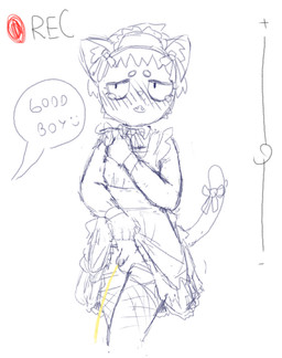 anthro balls blush bodily_fluids bottomwear clothed clothed_male clothing clothing_lift fangs femboy genital_fluids genitals good_boy legwear maid_headdress maid_uniform male male_peeing omorashi peeing penis pet_praise praise recording_video skirt skirt_lift solo tail tears teeth uniform urine urine_stream watersports bravobunny domestic_cat felid feline felis mammal monochrome portrait sketch three-quarter_portrait