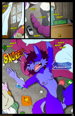 alarm_clock anal_beads anthro areola balls bedding big_penis blanket bodily_fluids book bottomwear breasts broken_window can chip_bag clock clothing container drooling eyes_closed fangs fur furniture genitals gynomorph intersex laundry multicolored_body multicolored_fur nightstand nipples nude panties pants penis pillow pubes purple_body purple_fur saliva sex_toy shirt sleeping snoring solo sound_effects speech_bubble teeth text tissue tongue topwear two_tone_body two_tone_fur underwear window window_curtains viroveteruscy warning_cream_filled plum_(viroveteruscy) canid canine canis mammal wolf 2026 absurd_res comic digital_media_(artwork) english_text hi_res