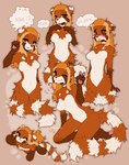 anthro blush breasts brown_background brown_nose chibi featureless_breasts female fur gesture hair hand_gesture kneeling markings medium_breasts navel nude nya one_eye_closed orange_body orange_fur orange_hair pawpads pink_pawpads ring_(marking) ringed_tail simple_background smile solo striped_markings striped_tail stripes tail tail_markings text v_sign white_body white_fur wink tametama ailurid mammal red_panda 2021 english_text full-length_portrait hi_res multiple_images portrait three-quarter_portrait