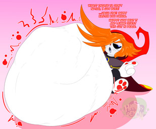 abdominal_bulge ambiguous_gender ambiguous_prey anthro belly big_belly black_sclera cloak clothing digestion digestion_implied eyebrows female female_pred fingerpads fur hair holidays hood huge_belly hyper hyper_belly implied_fatal insult insulting_viewer orange_hair overweight overweight_anthro overweight_female pawpads paws prey_outline rumbling_stomach sitting size_difference smaller_pred solo spread_legs spreading talking_to_viewer thick_eyebrows uncaring_pred vore whiskers white_body white_fur hangrydem0n easter biddy_lumin lagomorph leporid mammal rabbit 2026 digital_drawing_(artwork) digital_media_(artwork) hi_res