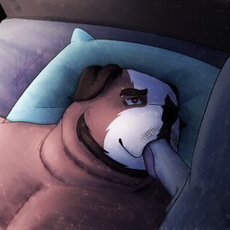 anthro beard bed brown_body brown_fur duo faceless_character faceless_male facial_hair fellatio floppy_ears fur furniture gold_(metal) grey_body heart_eyes heart_symbol lying male male/male mustache on_back on_bed oral overweight overweight_anthro overweight_male penile piercing pillow sex tongue white_body white_fur van_kornep anon nelson_(van_kornep) canid canine canis domestic_dog mammal molosser mountain_dog pastoral_dog saint_bernard 1:1 absurd_res hi_res