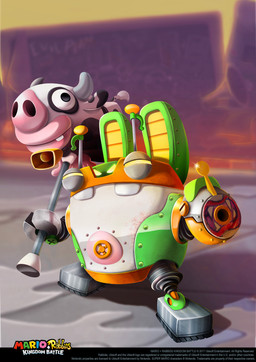 action_pose ambiguous_anthro ambiguous_gender anthro arm_cannon blurred_background buckteeth copyright_symbol featureless_feet feet glint gramophone green_body grey_eyelids grey_feet hammer holding_hammer holding_melee_weapon holding_object holding_tool holding_warhammer holding_weapon light machine mecha melee_weapon metallic_body multicolored_body narrowed_eyes no_eyebrows outside pose solo squint standing symbol teeth text title tools valve_(mechanical) warhammer weapon yellow_inner_ear fabio_pochet mario_bros mario_plus_rabbids_kingdom_battle nintendo raving_rabbids rayman_(series) ubisoft mecha_jr. lagomorph mammal rabbid robot 2017 absurd_res colored concept_art crossover english_text hi_res lighting official_art shaded