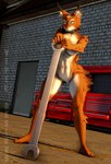 abs anthro athletic athletic_anthro athletic_female big_wrench black_body black_fur black_spots blue_eyes breasts claws detailed_background feet female fingers fur garage inner_ear_fluff inside looking_at_viewer markings mechanic multicolored_body multicolored_fur navel nude orange_body orange_fur smile solo spots spotted_body spotted_fur toe_claws toes tools tuft white_body white_fur wrench viper-desires petruz_(copyright) cam_(petruz) felid feline lynx mammal 2023 3d_(artwork) artist_name digital_media_(artwork) source_filmmaker_(artwork) watermark