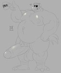 anthro balls belly big_balls electronics erection eyewear genitals headphones male musclegut muscular nipples pecs penis qr_code solo sunglasses tute_bear animal_crossing nintendo wilbur_(animal_crossing) avian bird columbid dodo recently_extinct_species absurd_res hi_res