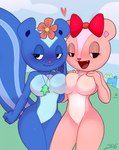 accessory air_freshener anthro big_breasts blue_body blush bow_ribbon breasts curvy_figure duo_focus fangs featureless_breasts featureless_crotch female group hair_accessory hair_bow hair_ribbon head_flower heart_symbol pink_body ribbons teeth thick_thighs trio wide_hips j.fbelen happy_tree_friends background_character giggles_(htf) lumpy_(htf) petunia_(htf) chipmunk deer ground_squirrel mammal mephitid moose new_world_deer rodent sciurid skunk 2024 hi_res