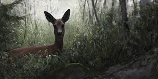 brown_body brown_fur feral forest fur looking_at_viewer plant quadruped realistic realistic_feral solo tree renum63 deer mammal new_world_deer roe_deer 2013 detailed painting_(artwork)