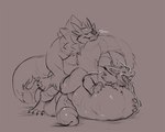 5:4 anthro balls belly bento_(character) big_balls big_belly big_penis binturong blush digitigrade dragon duo extreme_penetration fondling_internal_bulge genitals hi_res huge_balls huge_belly huge_penis hyper hyper_balls hyper_belly hyper_genitalia hyper_penis kaiju living_condom looking_pleasured male male/male mammal monochrome mythological_creature mythological_scalie mythology palace_(character) penetration penis penis_shaped_bulge scalie sex sketch suck_mcjones tail viverrid