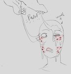 after_kiss alien alien_humanoid anon bite_mark blood bodily_fluids dialogue duo female halo_(series) hi_res human humanoid male male/female mammal microsoft one_eye_closed saliva saliva_string sangheili sharp_teeth sketch sound_effects teeth unknown_artist wounded xbox_game_studios